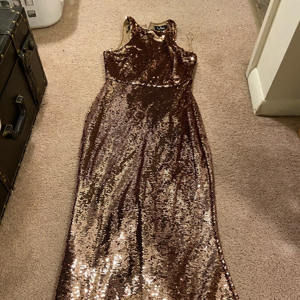 Sequin rose gold maxi dress